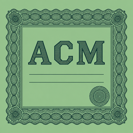 An engraved share certificate with a guilloche border and the letters ACM across the middle.